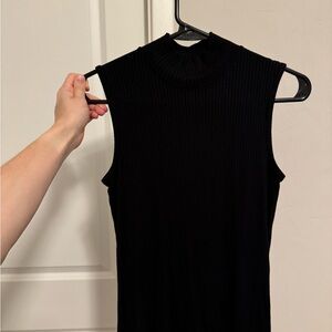 Sleeveless Black Ribbed Top with Turtleneck